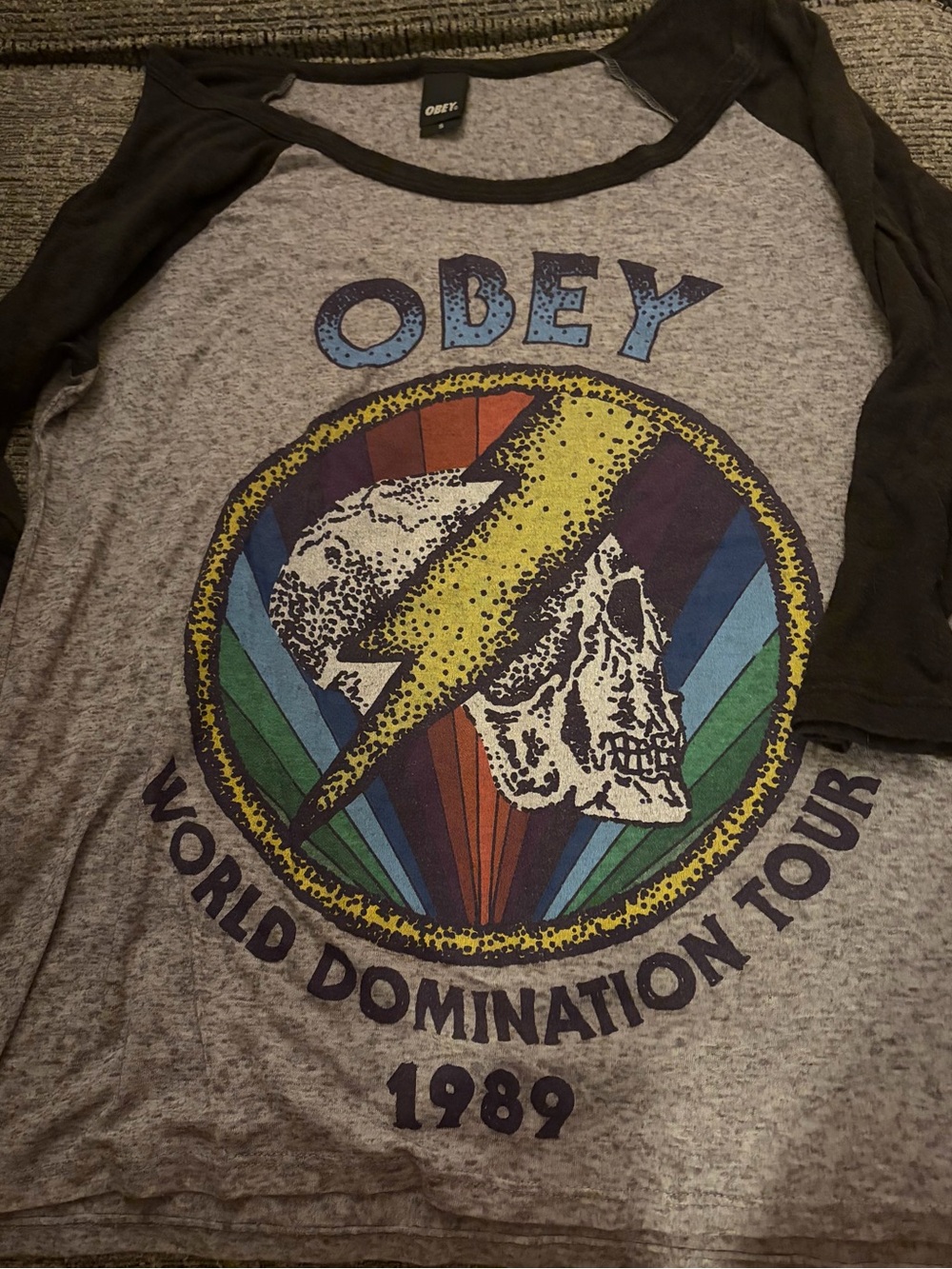 Obey World Domination Tour 1989 Graphic Raglan Long Sleeve White & Black Like